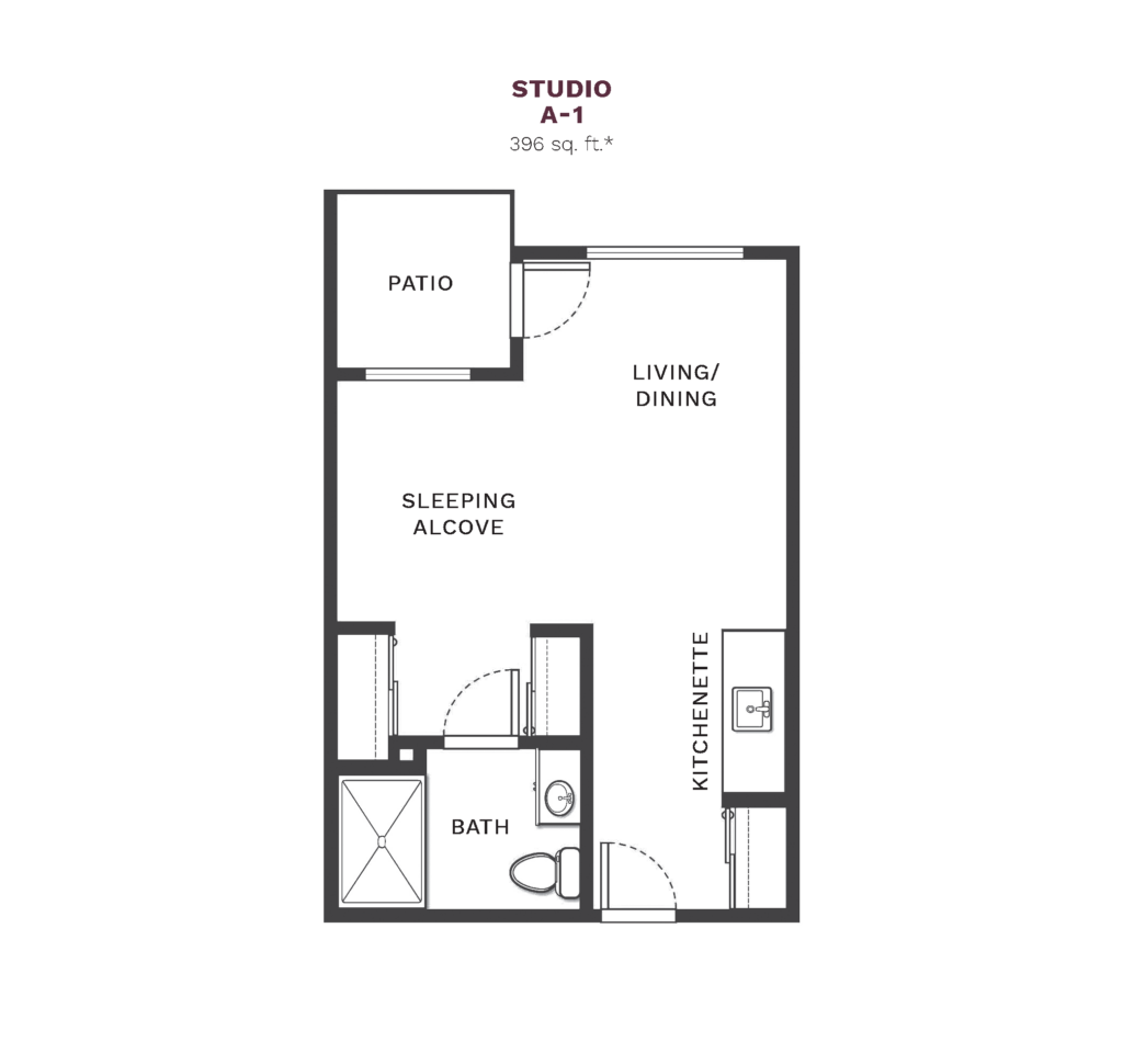 Independent Living Studio A-1 floor plan image.