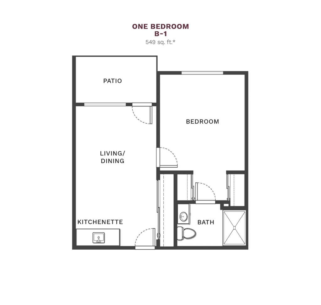 Independent Living One Bedroom B-1 floor plan image.