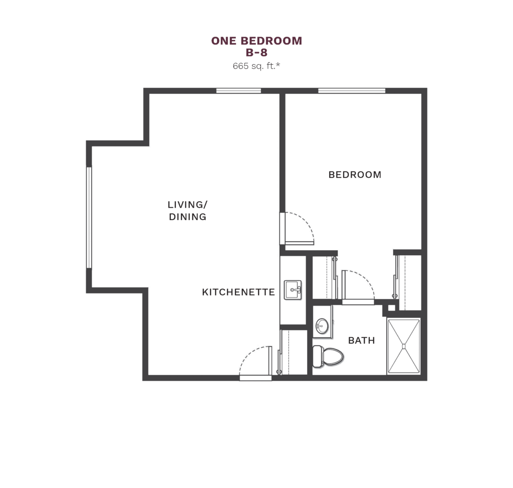 Independent Living One Bedroom B-8 floor plan image.